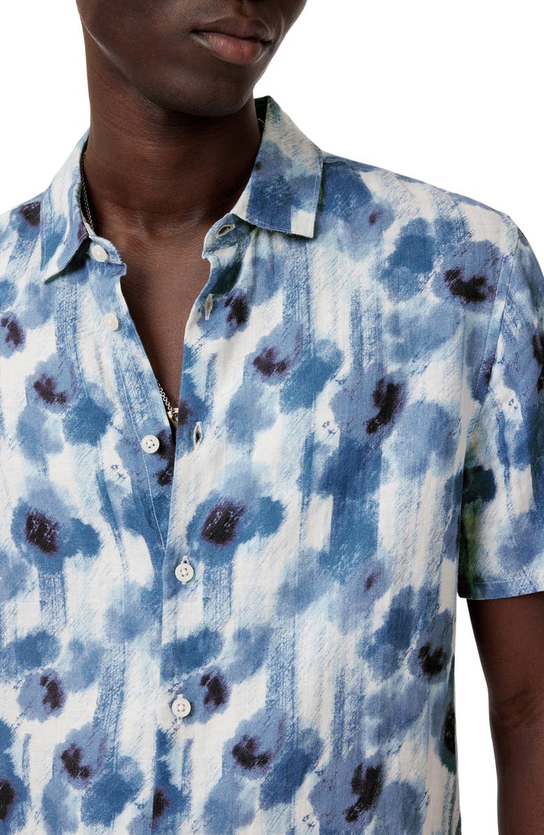 John Varvatos Sean Short Sleeve Button-Up Shirt, Alternate, color, Fountain Heather