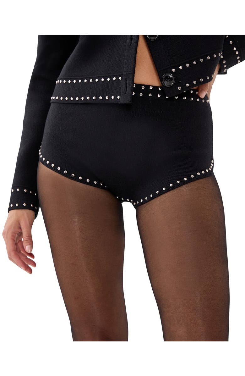 NASTY GAL Knitted Western Stud Detail Shorts, Alternate, color, Black
