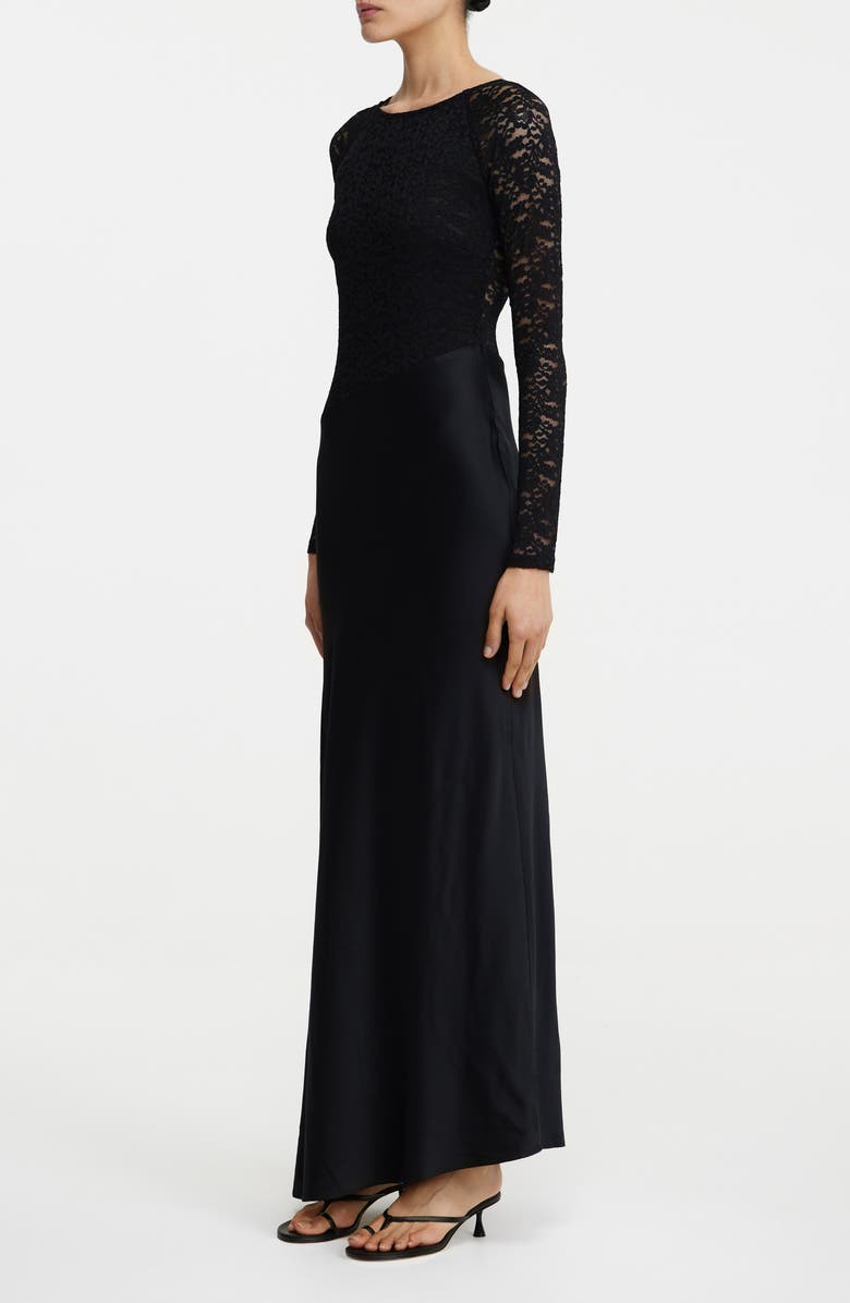 Significant Other Sofiya Long Sleeve Stretch Lace & Satin gown, Alternate, color, Black