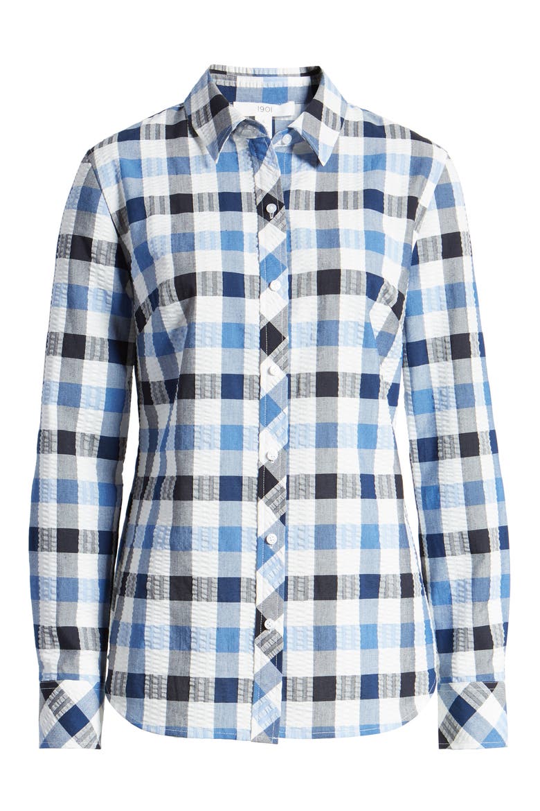 Check Seersucker Button Up Shirt, Alternate, color, BLUE MULTI CHECK