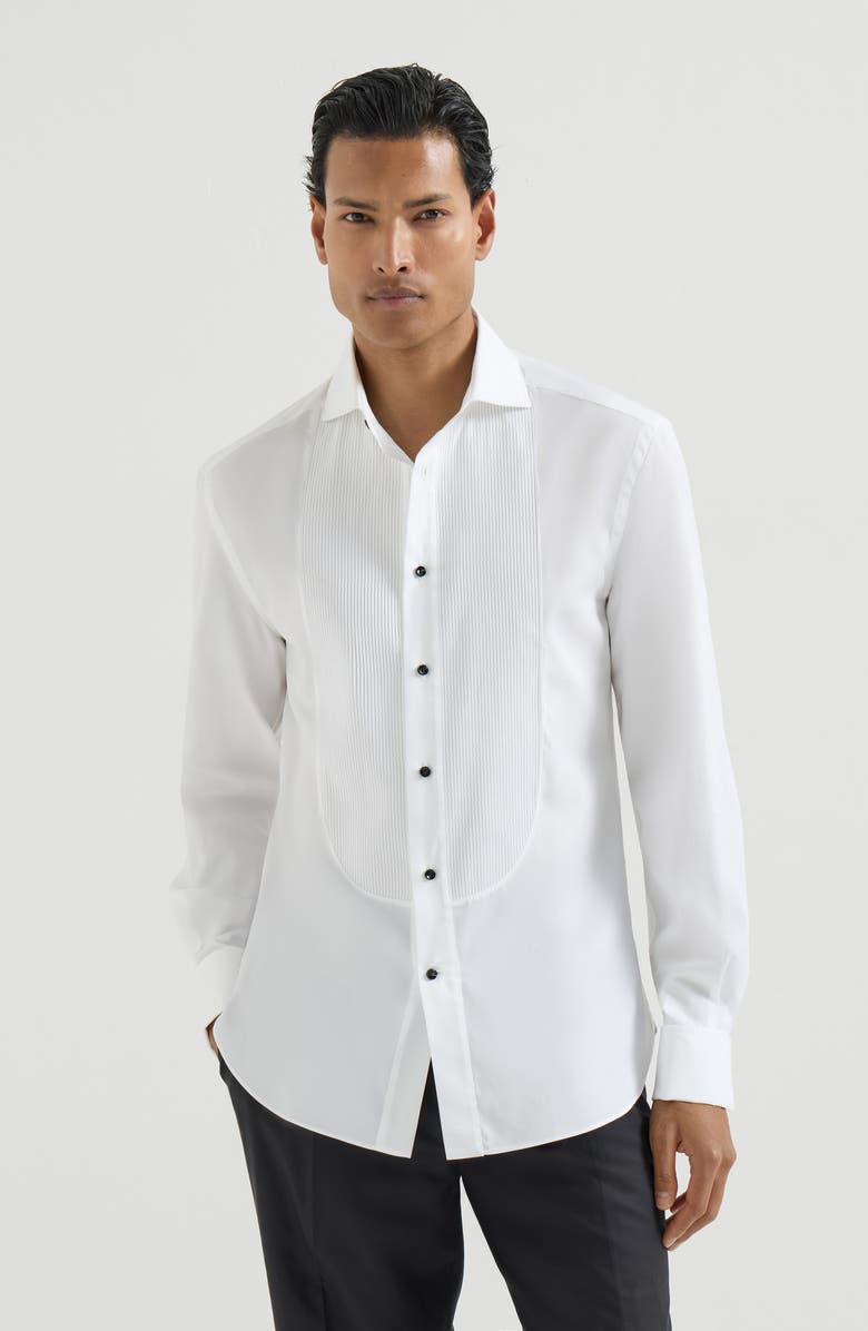 Brunello Cucinelli Tuxedo shirt with pleating, Main, color, White
