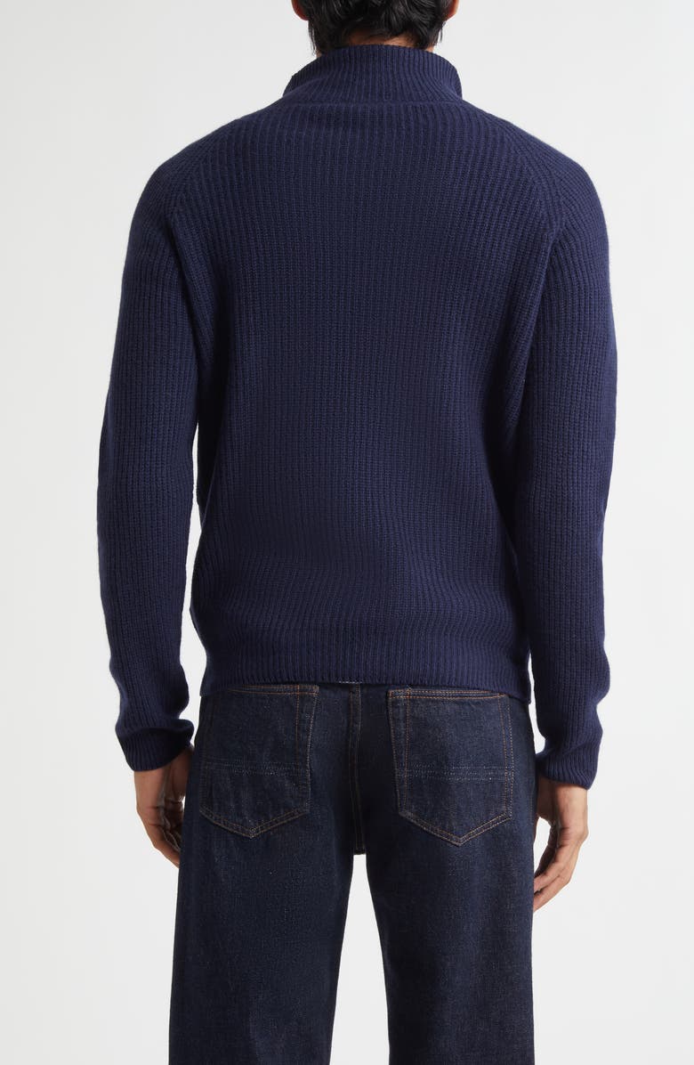 John Smedley Cashmere & Extrafine Merino Wool Rib Half Zip Sweater, Alternate, color, Midnight