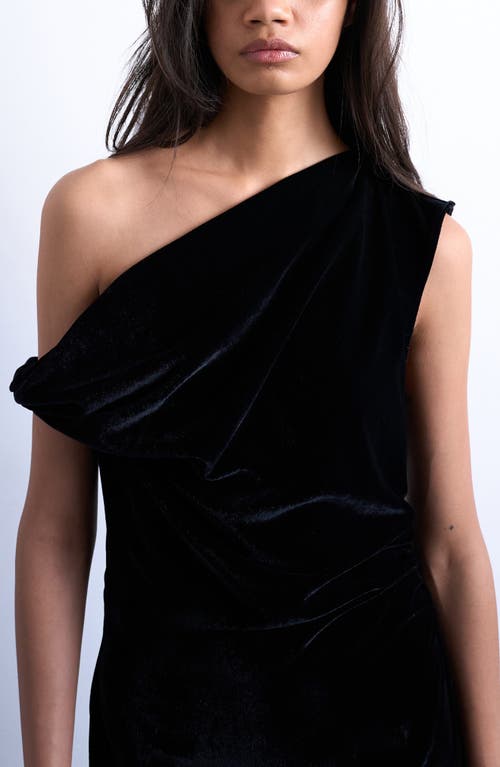 Topshop Twist One-shoulder Velvet Minidress In Black