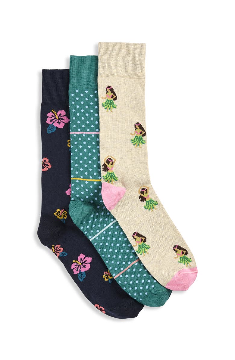 Synrgy by DXL Big & Tall 3-Pk Luau Vibes Socks, Main, color, Multi