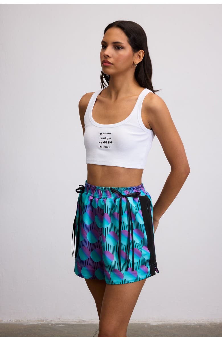 Je Te Veux Jett Polka Dot Elastic Wasited Shorts With Bow Detail, Alternate, color, Purple