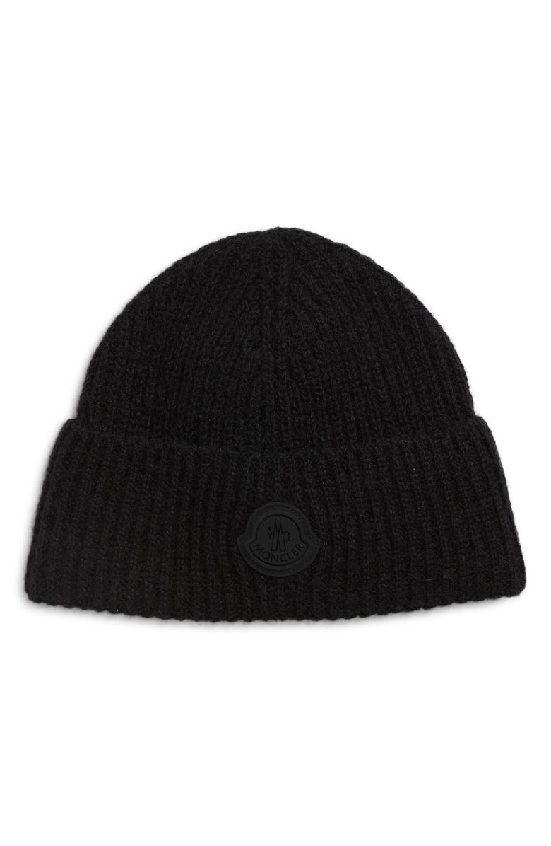 Moncler Logo Patch Wool & Mohair Blend Beanie, Main, color, Black