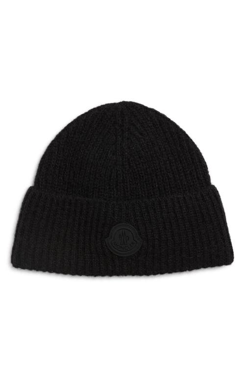 Moncler Logo Patch Beanie In Black