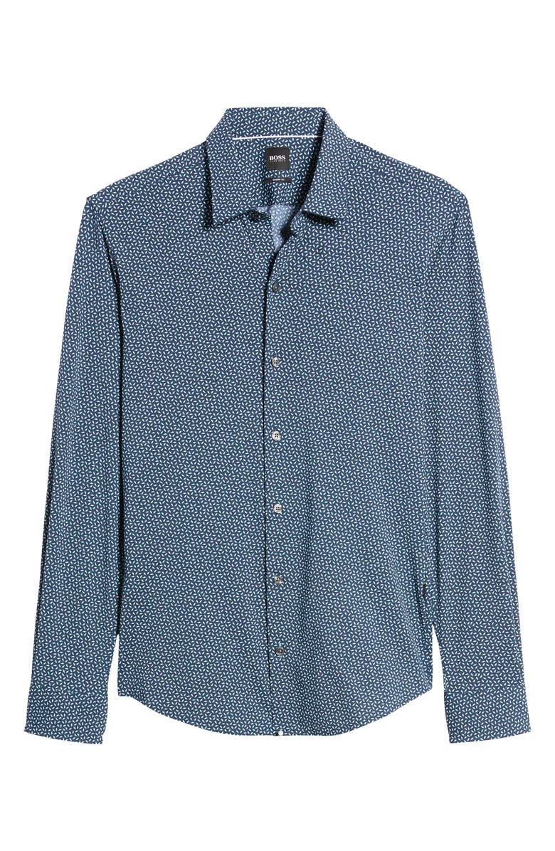 BOSS Robbie Slim Fit Micro Geo Print Button-Up Performance Shirt, Alternate, color,