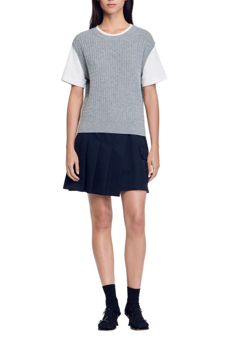 SANDRO Dual-material knit sweater, Alternate, color,