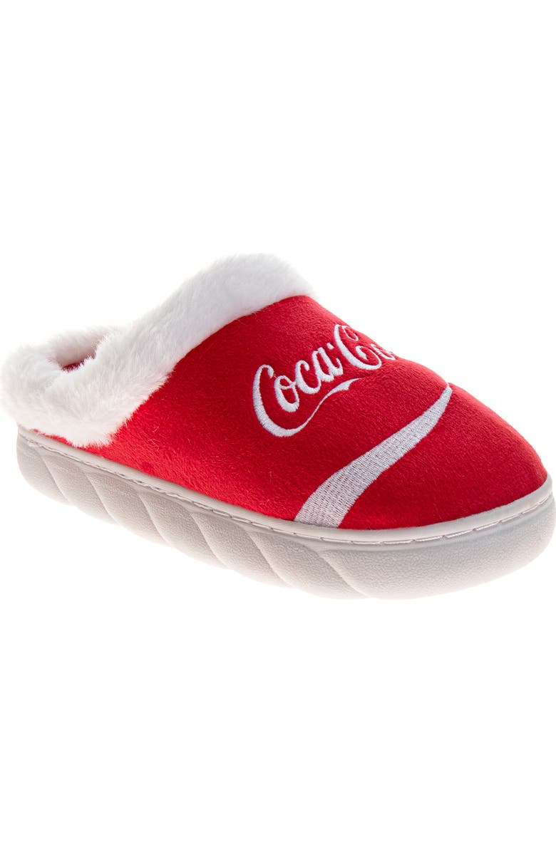 JOSMO Coca-Cola<sup>®</sup> Faux Fur Trim Slipper, Main, color, Red White