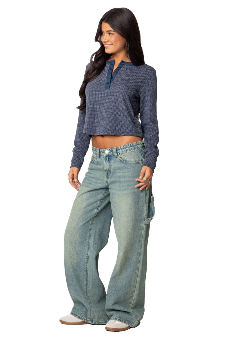 Ruth Waffle Knit Henley, Alternate, color, NAVY