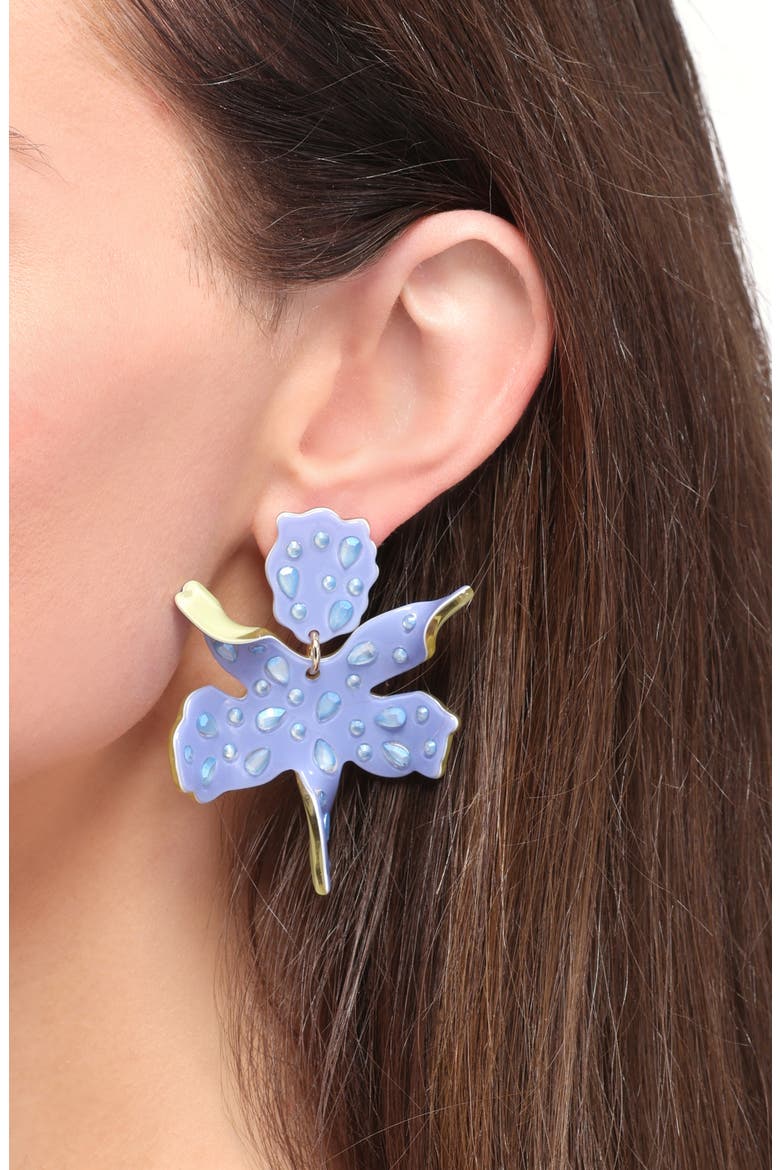 Small Paper Lily Drop Earrings, Alternate, color, LAVENDER