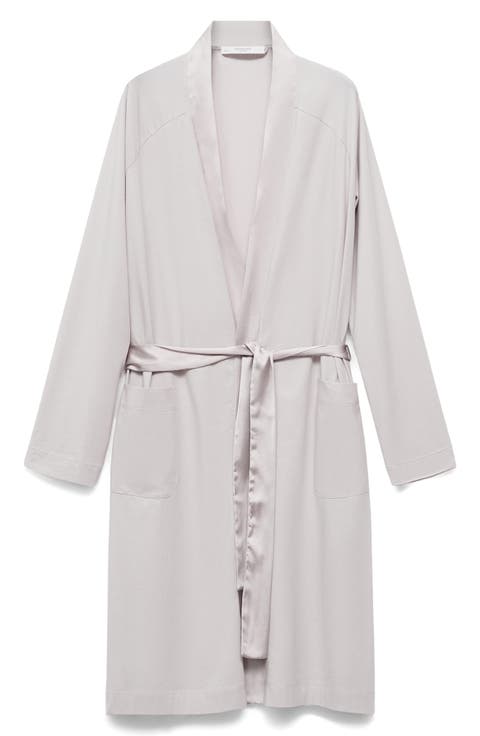 Satin Trim Cotton Blend Robe