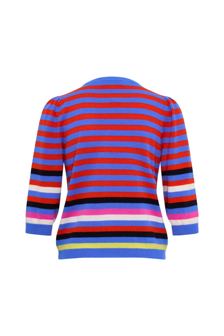 Multi Colored Striped Pullover With Application, Alternate, color, Blue / Multicolour
