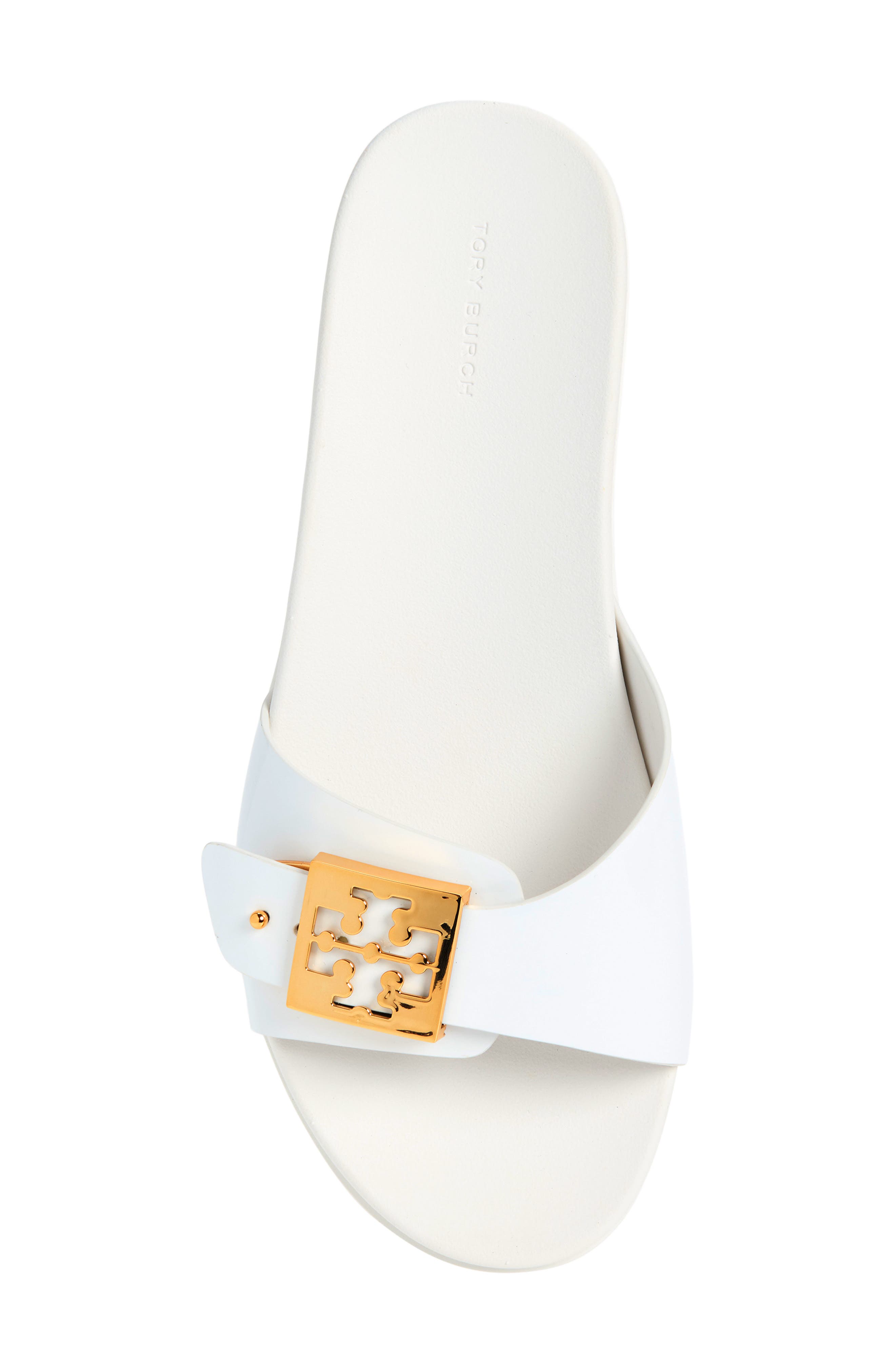 Buckle Slide Sandal, Alternate, color, WHITE / GOLD