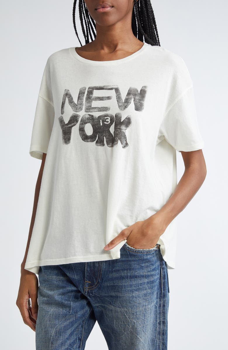 R13 New York Relaxed Cotton & Cashmere Graphic T-Shirt, Alternate, color, 