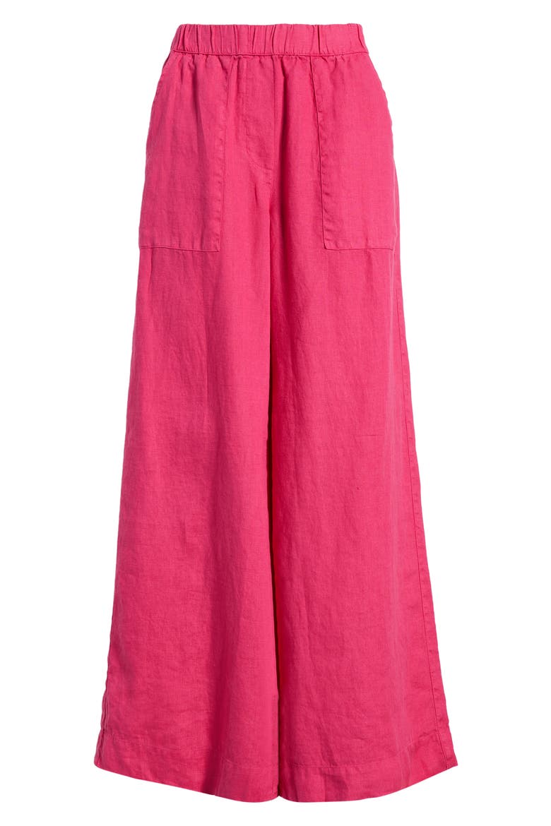 Patch Pocket Pull-On Linen Wide Leg Pants, Alternate, color, RASPBERRY