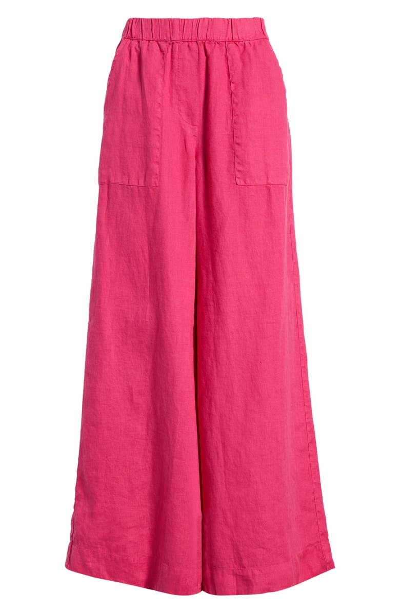 Frank & Eileen Patch Pocket Pull-On Linen Wide Leg Pants, Main, color, Raspberry
