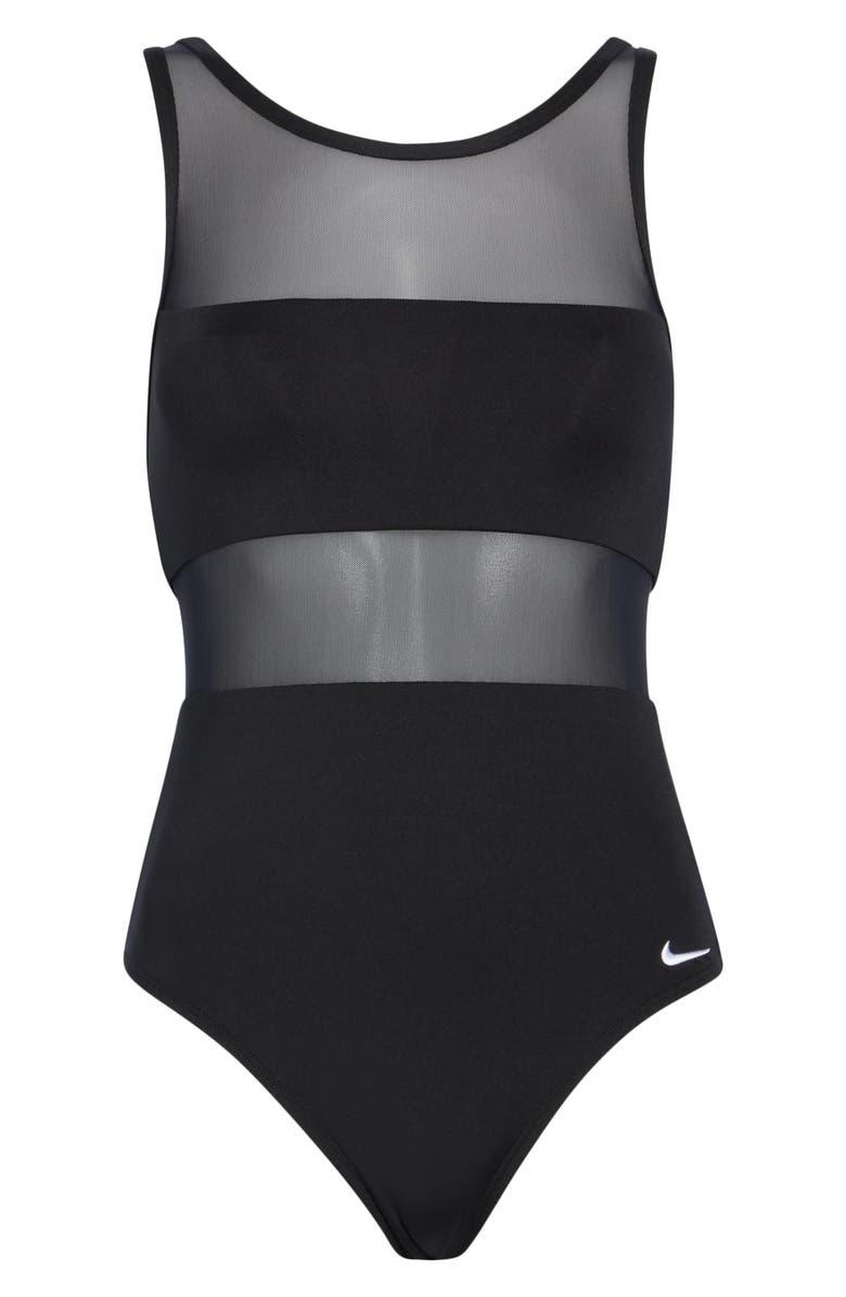 Nike V-Back One-Piece Swimsuit, Main, color, Black