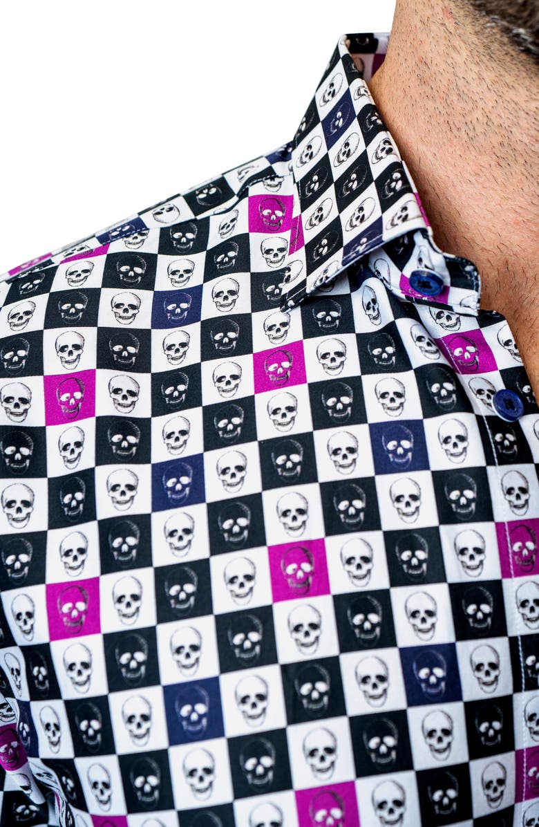 Maceoo Fibonacci Skull Square Multi Button-Up Shirt, Alternate, color, Blue/Purple Multi