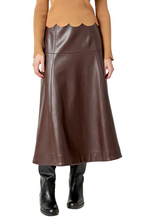High Waist Faux Leather Midi Skirt