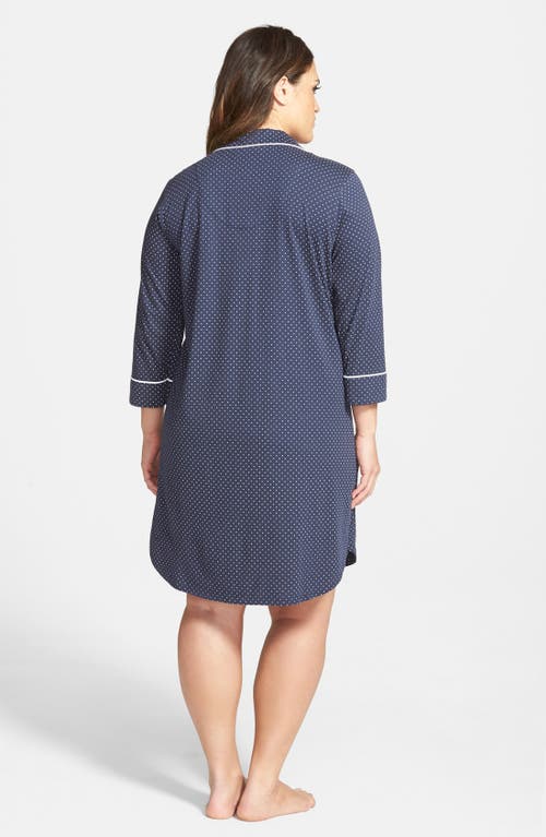 Ralph Lauren Knit Notch Collar Cotton Sleep Shirt In Madeleine Navy/white Dot
