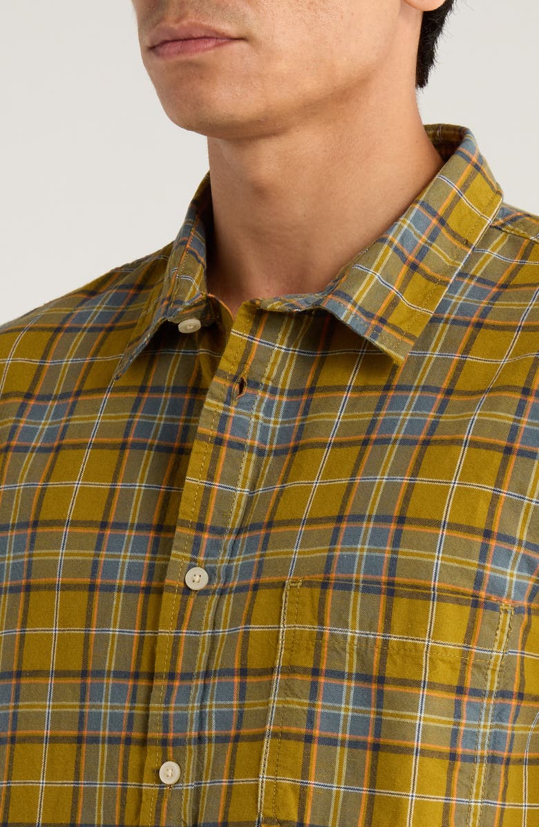 Vans Lawson Plaid Short Sleeve Cotton & Linen Button-Up Shirt, Alternate, color, Burnt Gold/ Stormy Weather