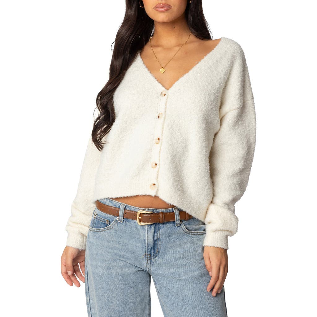 Shop Edikted Jade Crop Cardigan In Cream