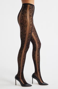 Women's Sheer Mesh Garter Belt Pantyhose – Cutout Fishnet Thigh-High Stockings Tights