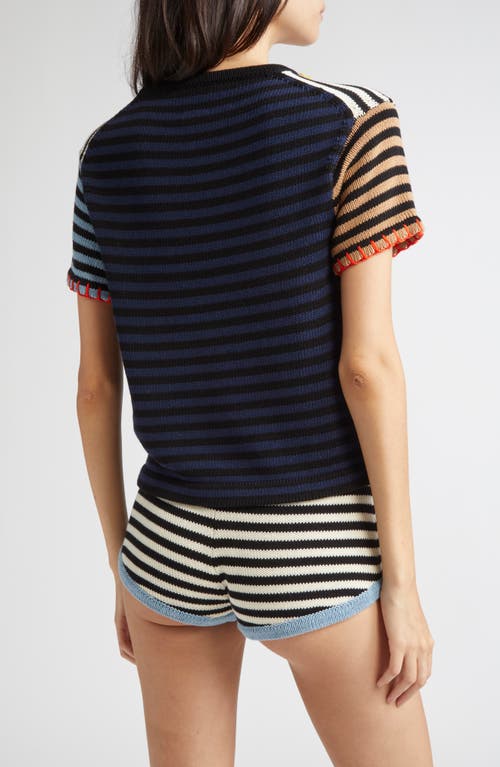 Yanyan Bao Embellished Colorblock Stripe Cotton Crewneck T-shirt In Gray