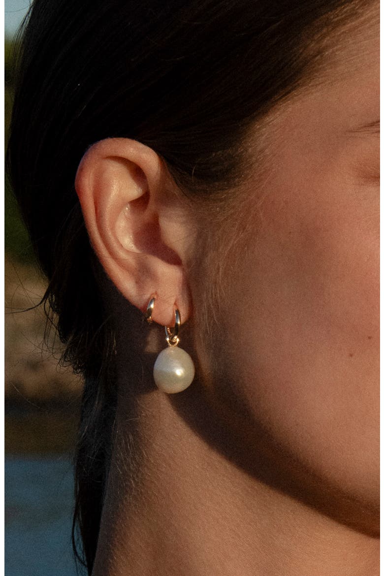 Talia Pearl Hoop Earrings, Alternate, color, 14K GOLD PLATED