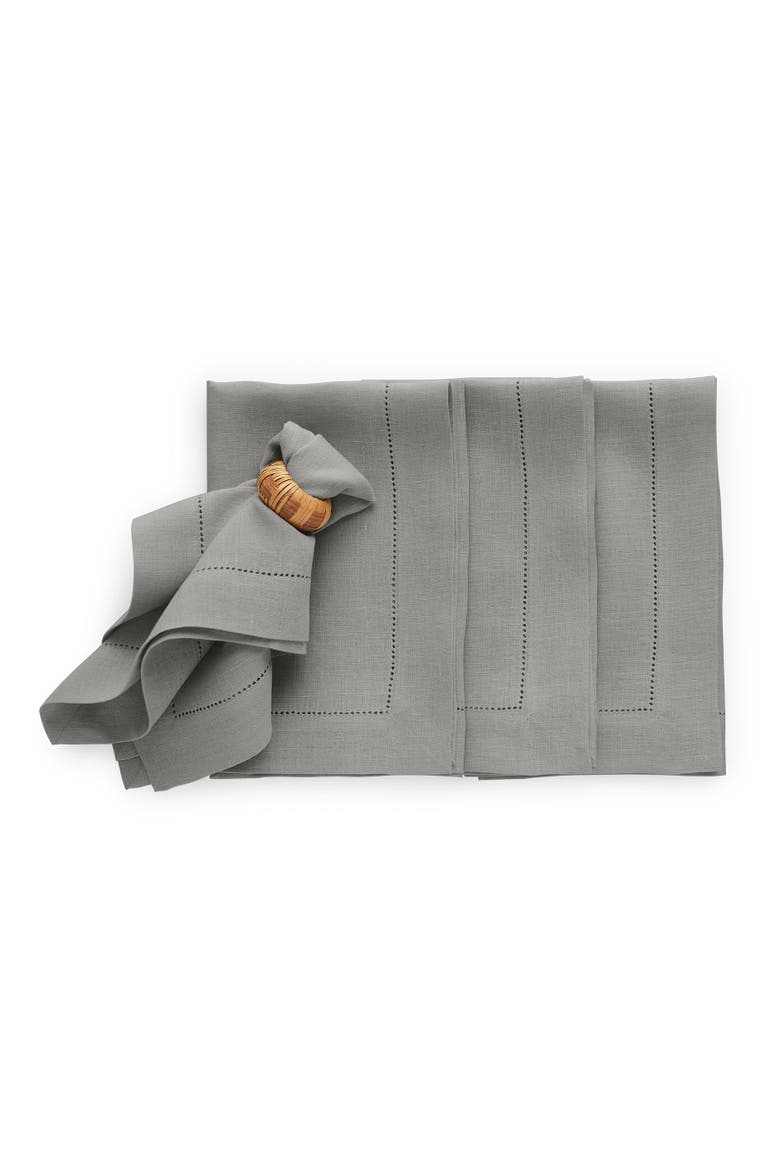 Linen Dinner Napkins Set of 4, 20 x 20" - Sonoma Hemstitch, Main, color, Grey