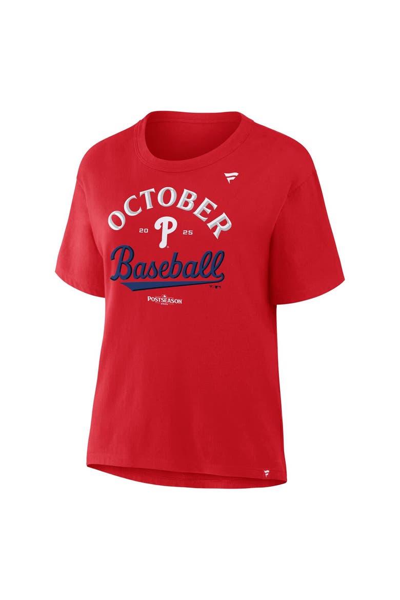 Women's  Fanatics Red Philadelphia Phillies 2025 MLB Postseason Locker Room T-Shirt, Alternate, color, Red