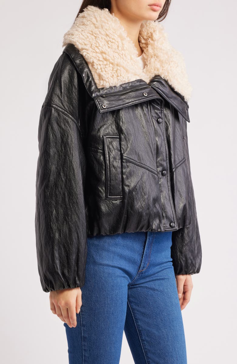 MANGO Faux Leather Jacket with Faux Shearling Collar, Alternate, color, Black
