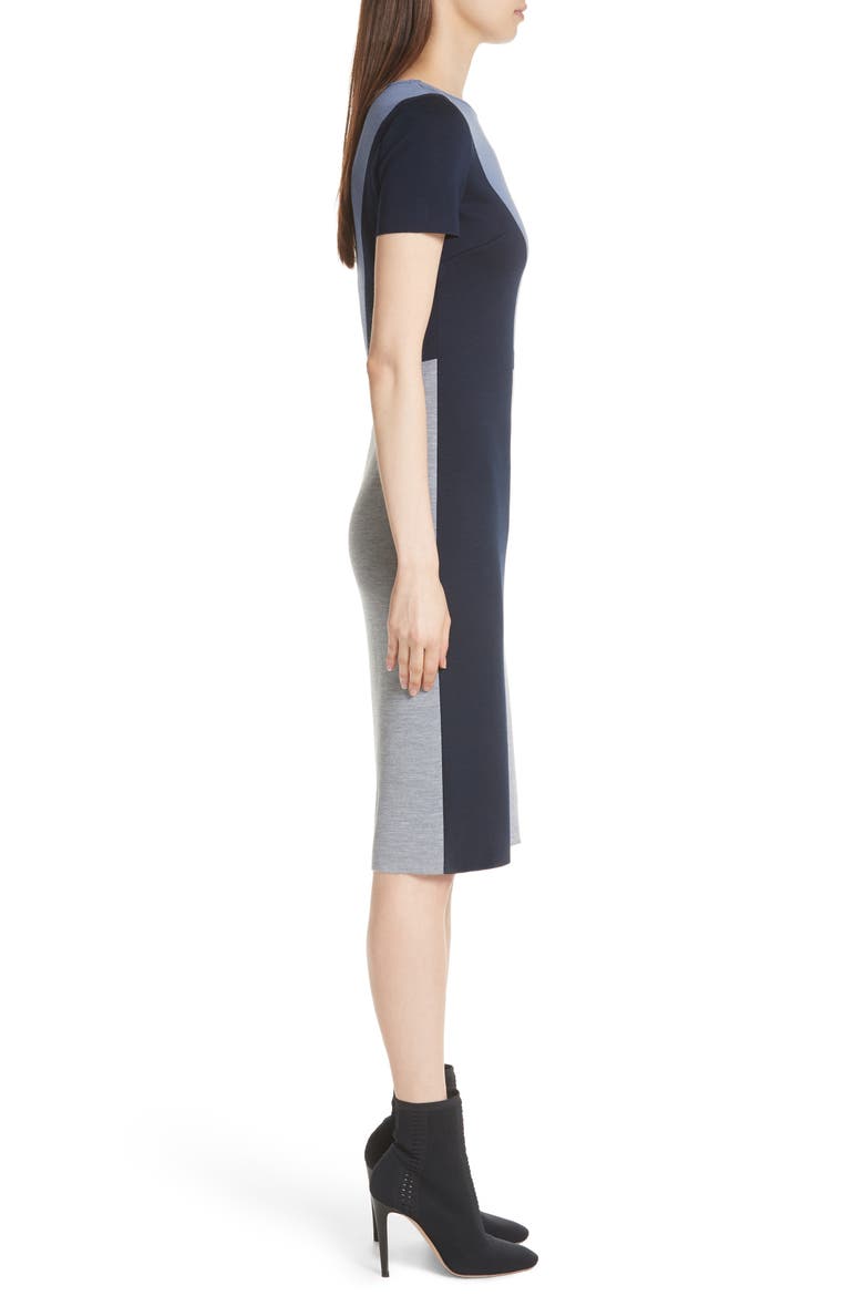 Slanted Colorblock Milano Knit Sheath Dress, Alternate, color, CHAMBRAY MULTI