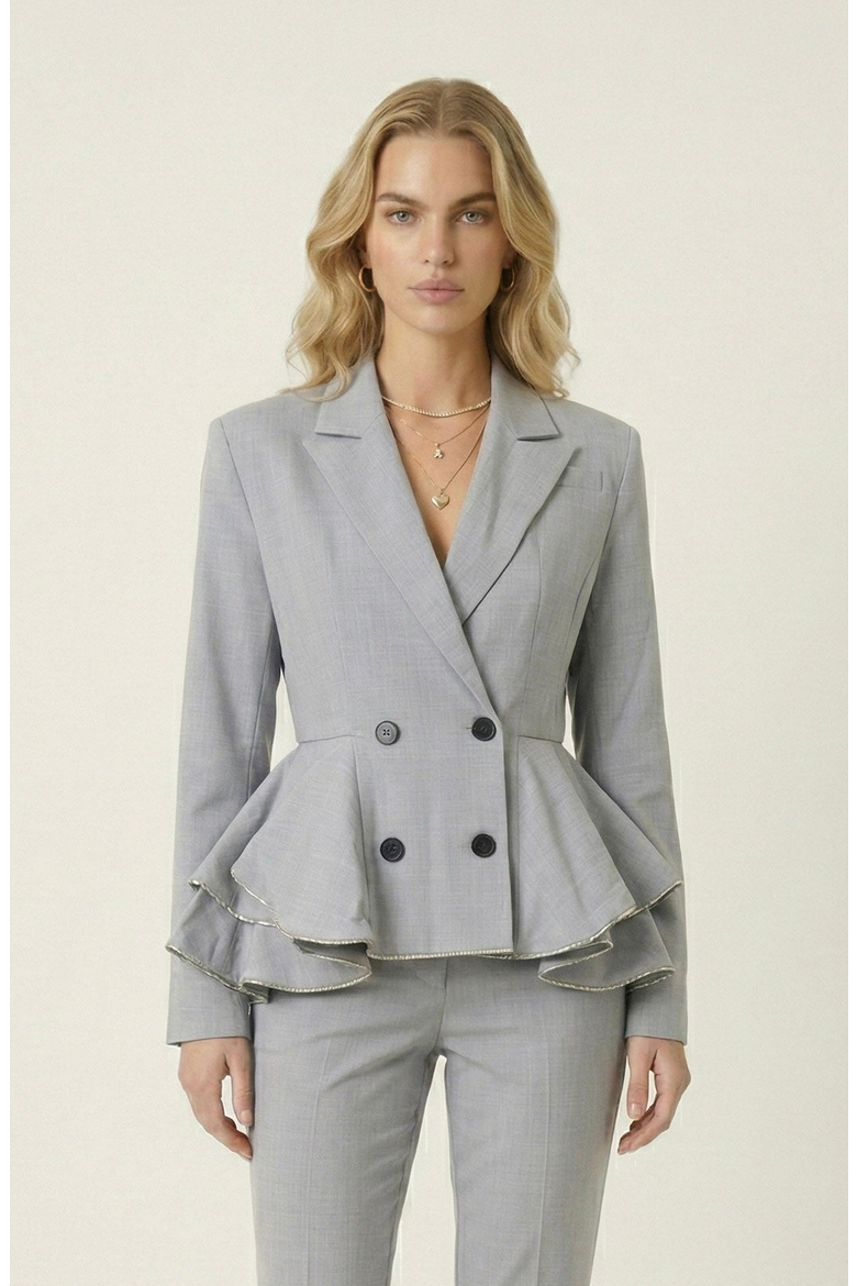 Double Breasted Tailored Peplum Blazer, Main, color, Light Grey