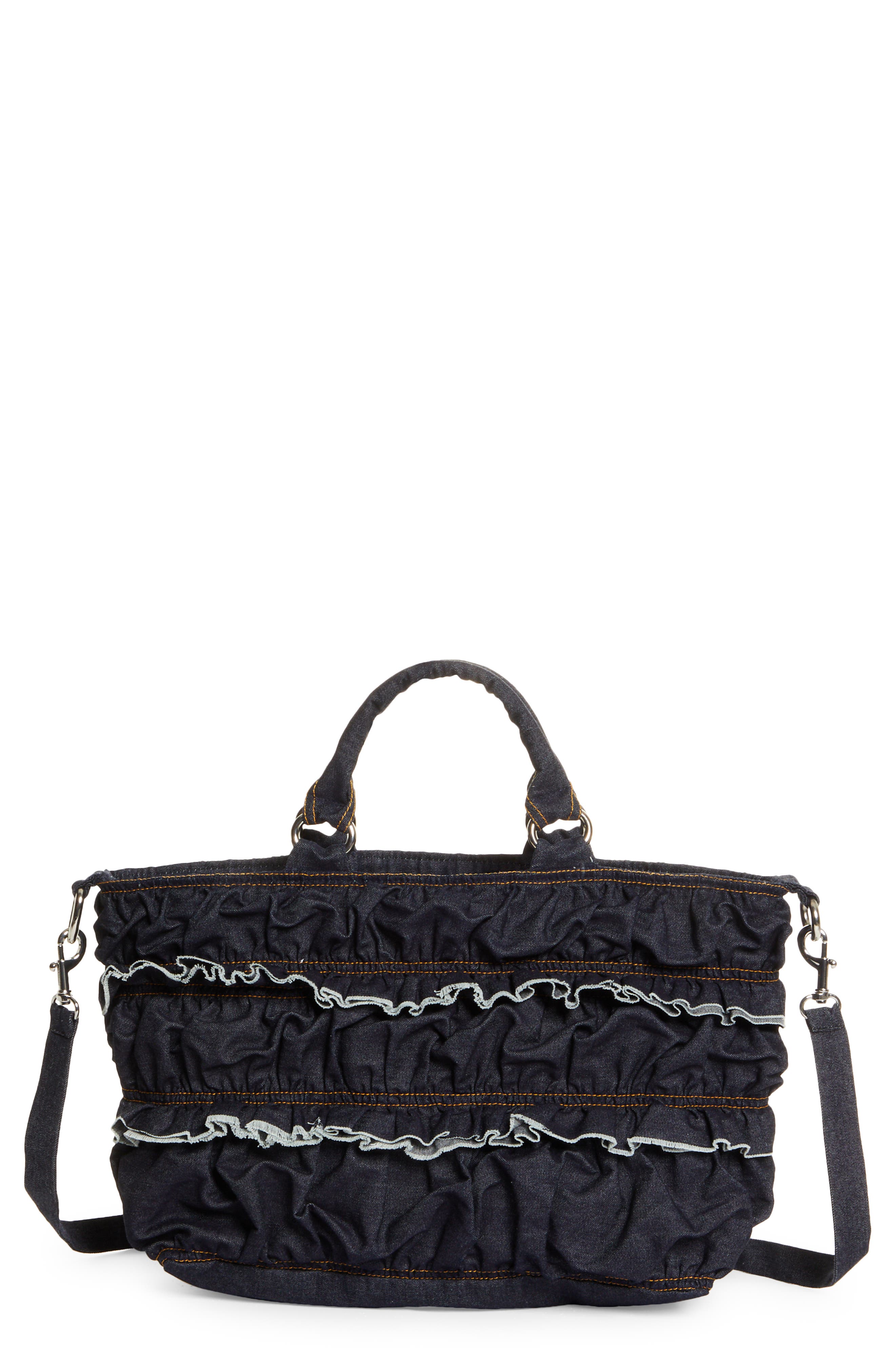 Molly Goddard Frill Denim Top Handle Bag, Main, color, 