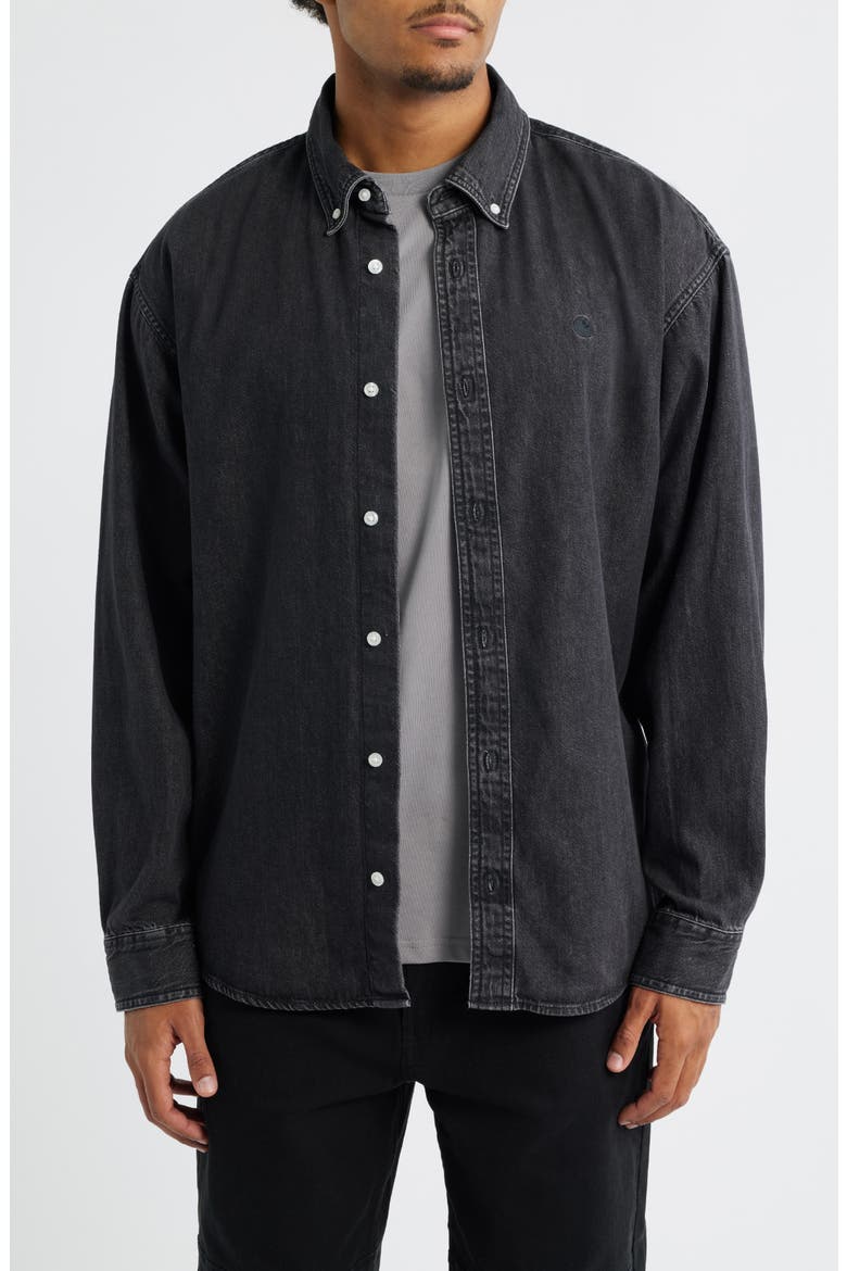 Lucas Denim Button-Down Shirt, Main, color, BLACK STONE WASHED