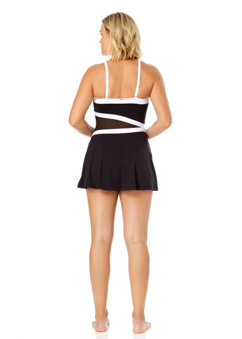 Anne Cole Mesh Around Paneled Strapless Mesh Swim Dress In Black