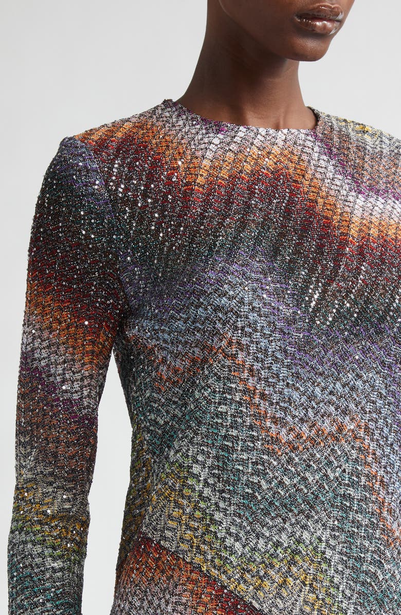 Missoni Greek Zigzag Sequin Lamé Long Sleeve Dress, Alternate, color, Multi Dark