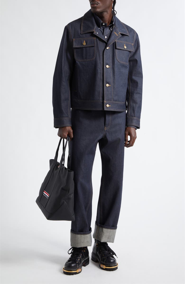 Thom Browne Straight Leg Selvedge Denim Jeans, Alternate, color, Navy