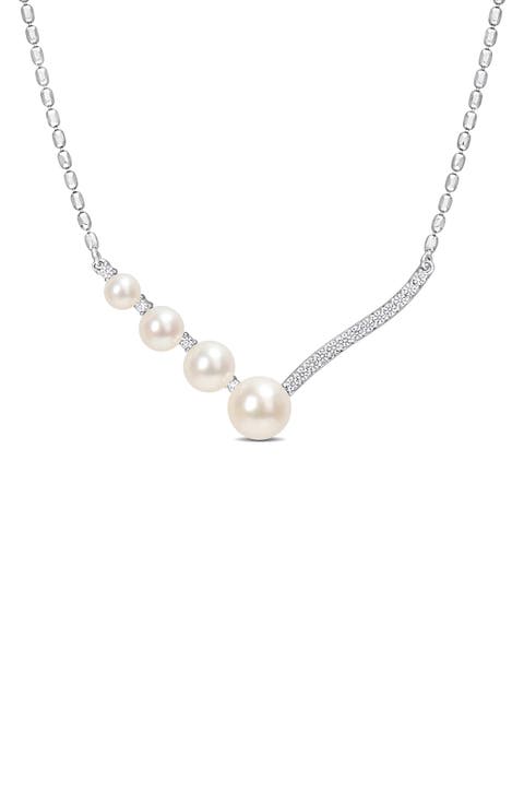 14K White Gold & Sterling Silver 7–7.5mm Cultured Freshwater Pearl & Lab Created White Sapphire Necklace