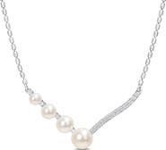 DELMAR 14K White Gold & Sterling Silver 7–7.5mm Cultured Freshwater Pearl & Lab Created White Sapphire Necklace