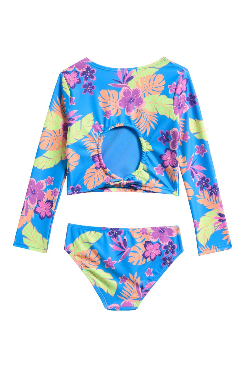 Kids' Floral Long Sleeve Rashguard Top & Bikini Bottoms Set, Alternate, color, BLUE MULTI