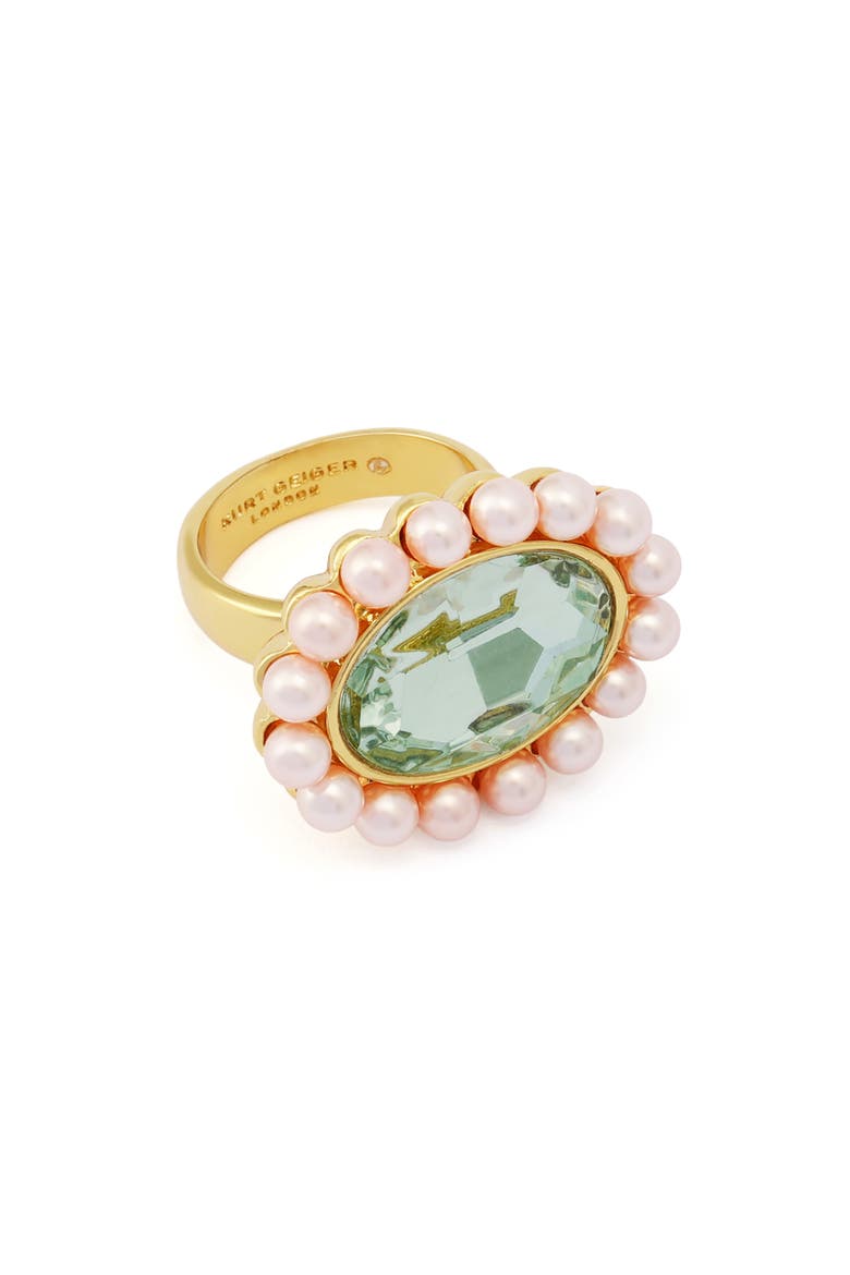 Faux Pearl & Crystal Cocktail Ring, Alternate, color, LIGHT GREEN