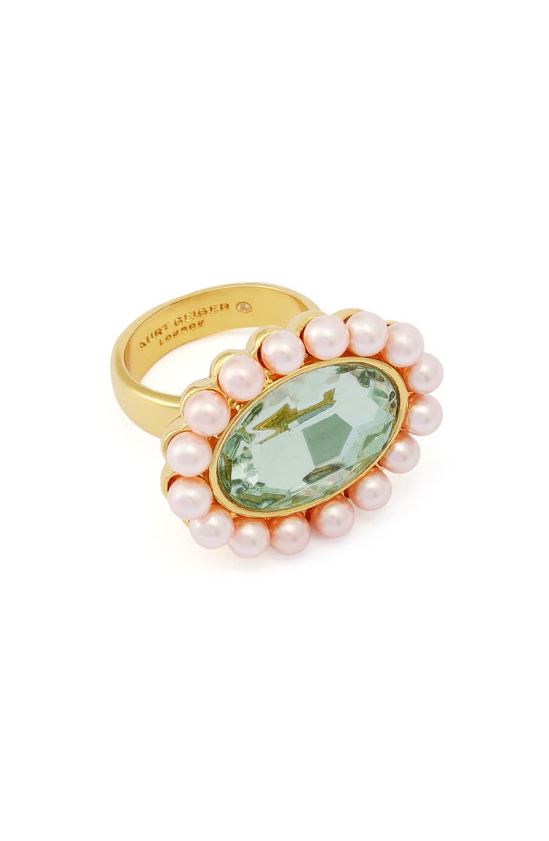 Kurt Geiger London Faux Pearl & Crystal Cocktail Ring, Alternate, color, Light Green