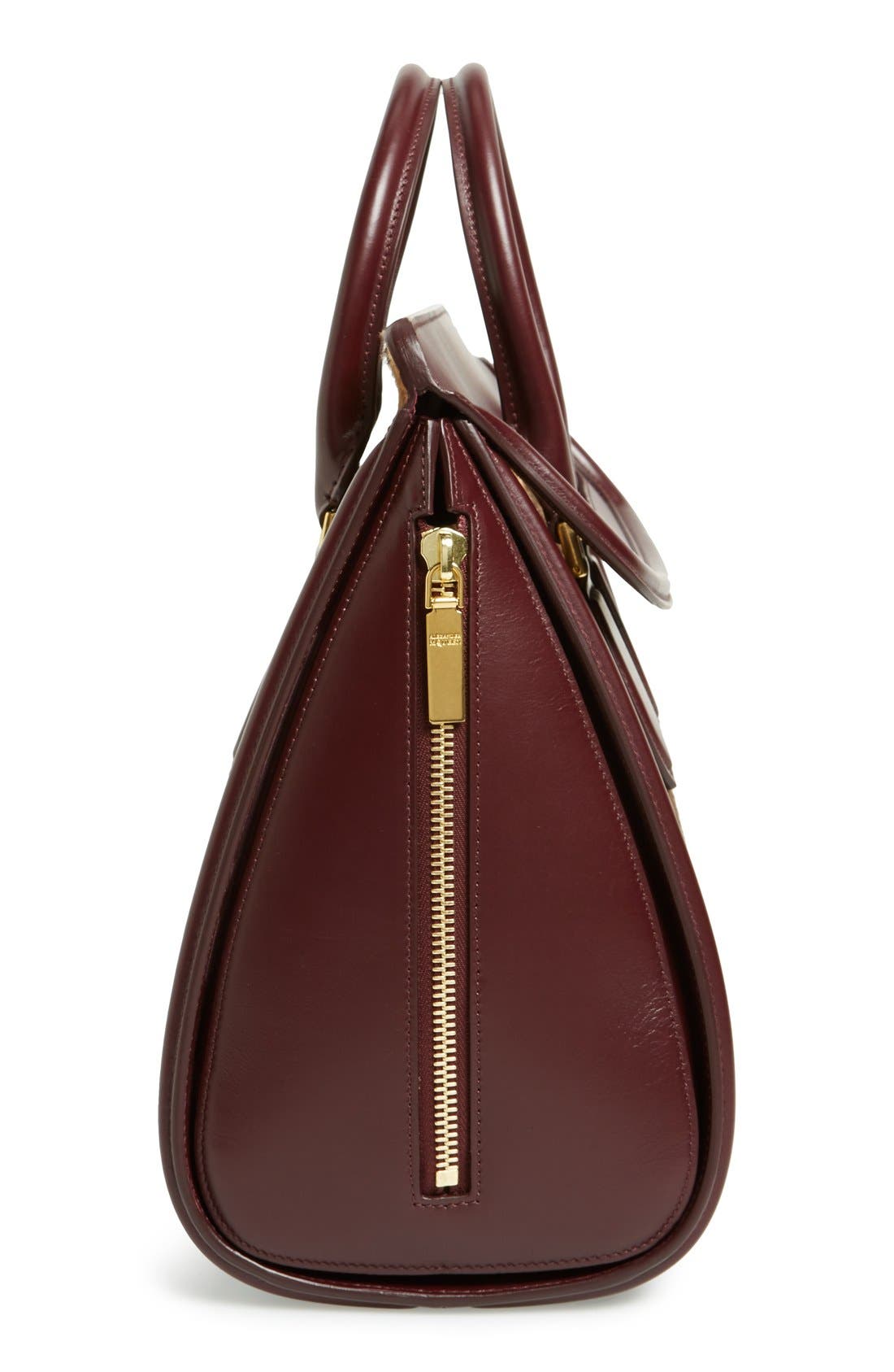 Alexander McQueen 'Heroine' Calf Hair Satchel, Alternate, color, NATURAL/ BLACK/ BORDEAUX