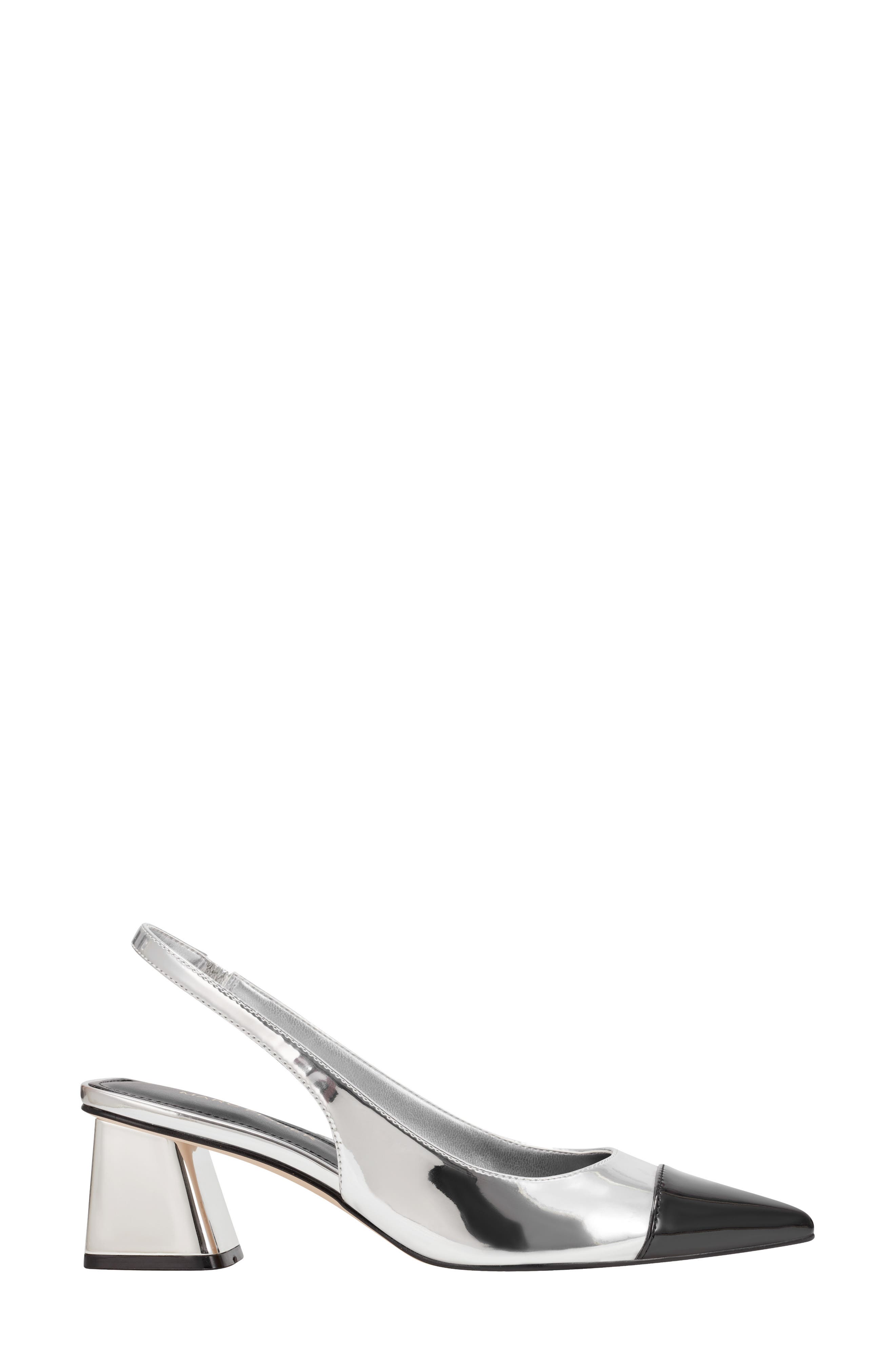 Marc Fisher Mirrored Block Heel Slingback Pump, Alternate, color, Silver