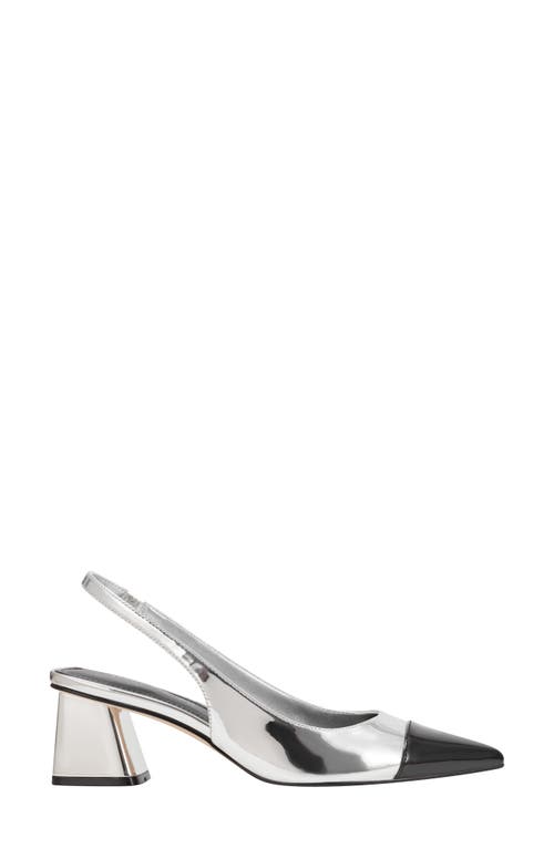 Marc Fisher Mirrored Block Heel Slingback Pump In Silver