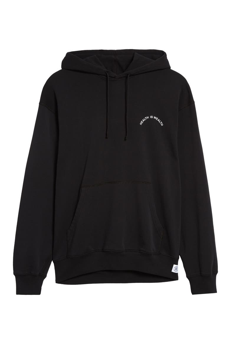 Health Is Wealth Graphic Pullover Hoodie, Main, color, BLACK